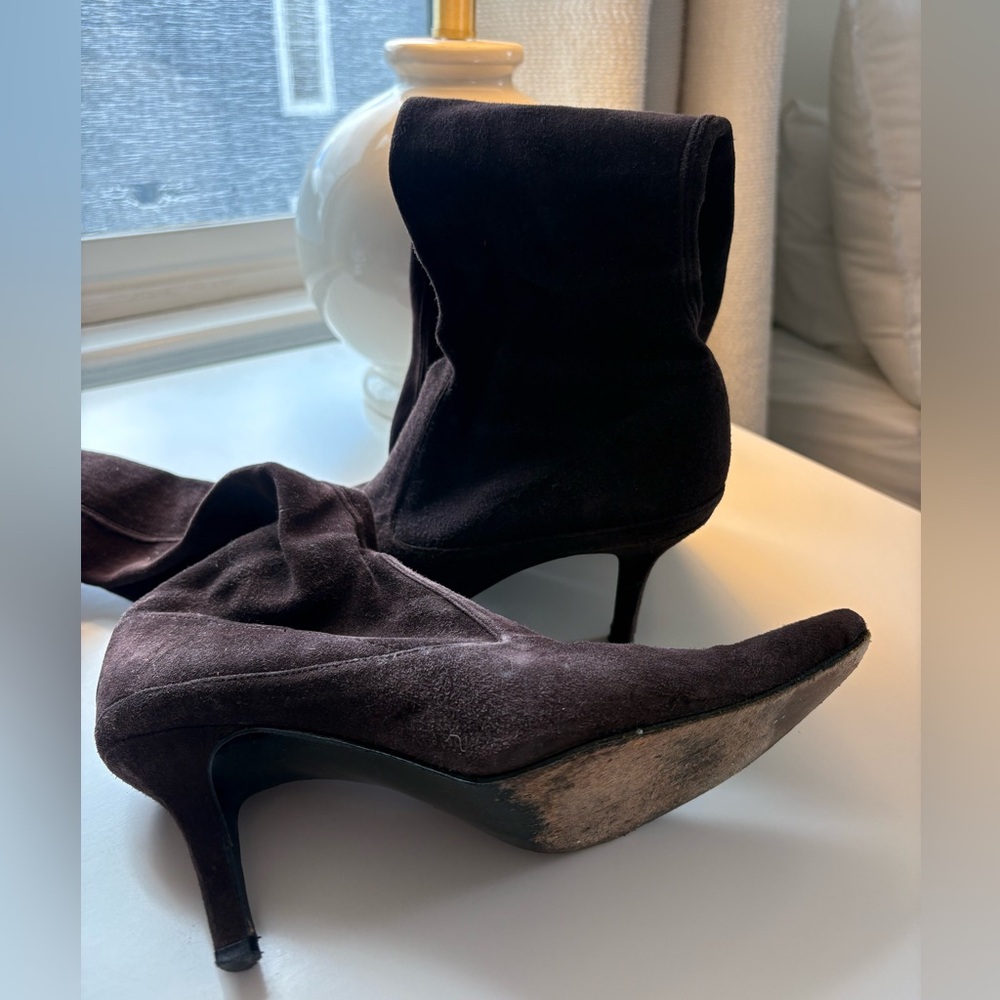 Stuart Weitzman Black Suede Heeled Boots